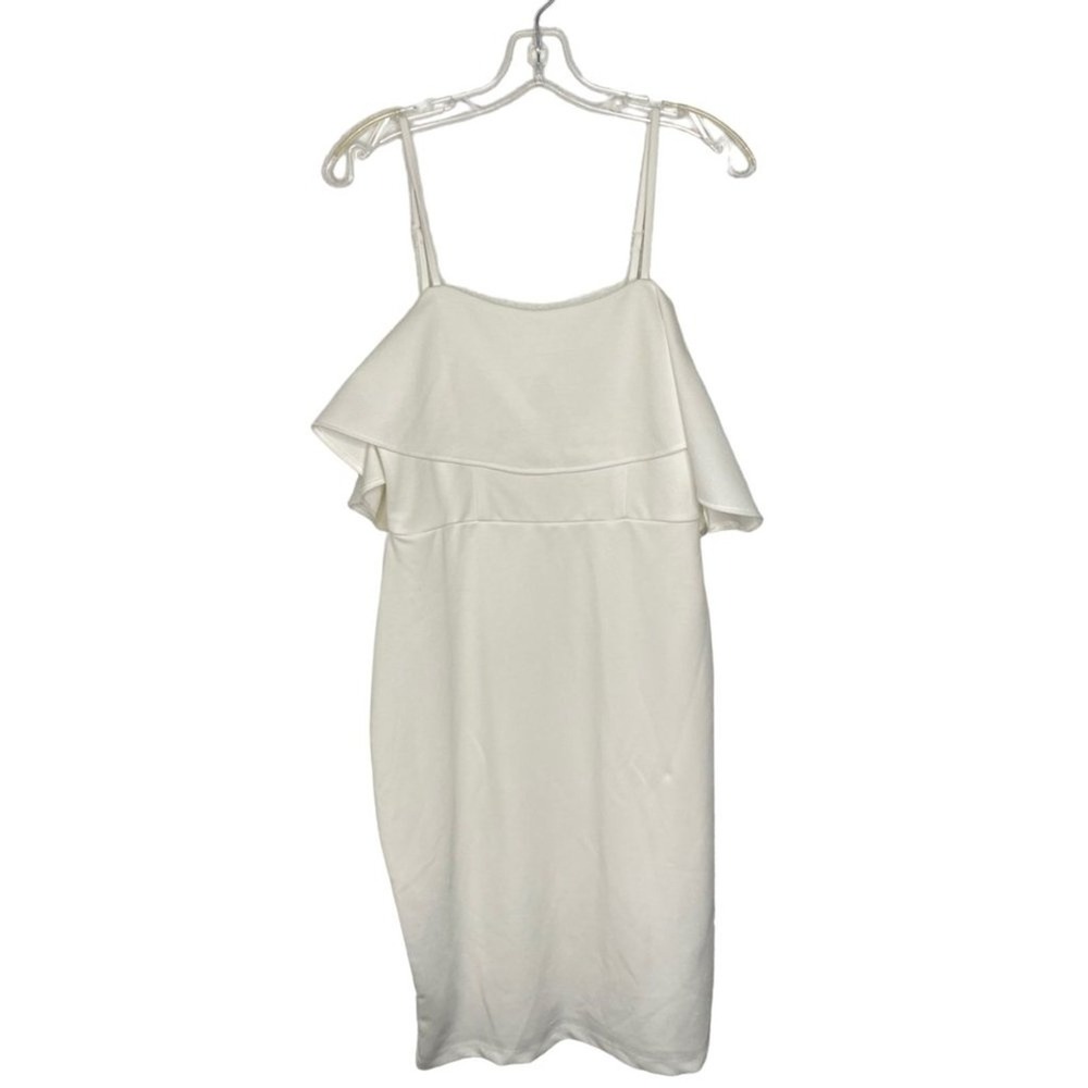Premier Amour White Ruffle Overlay Sheath Dress Size 10 P4XG6473